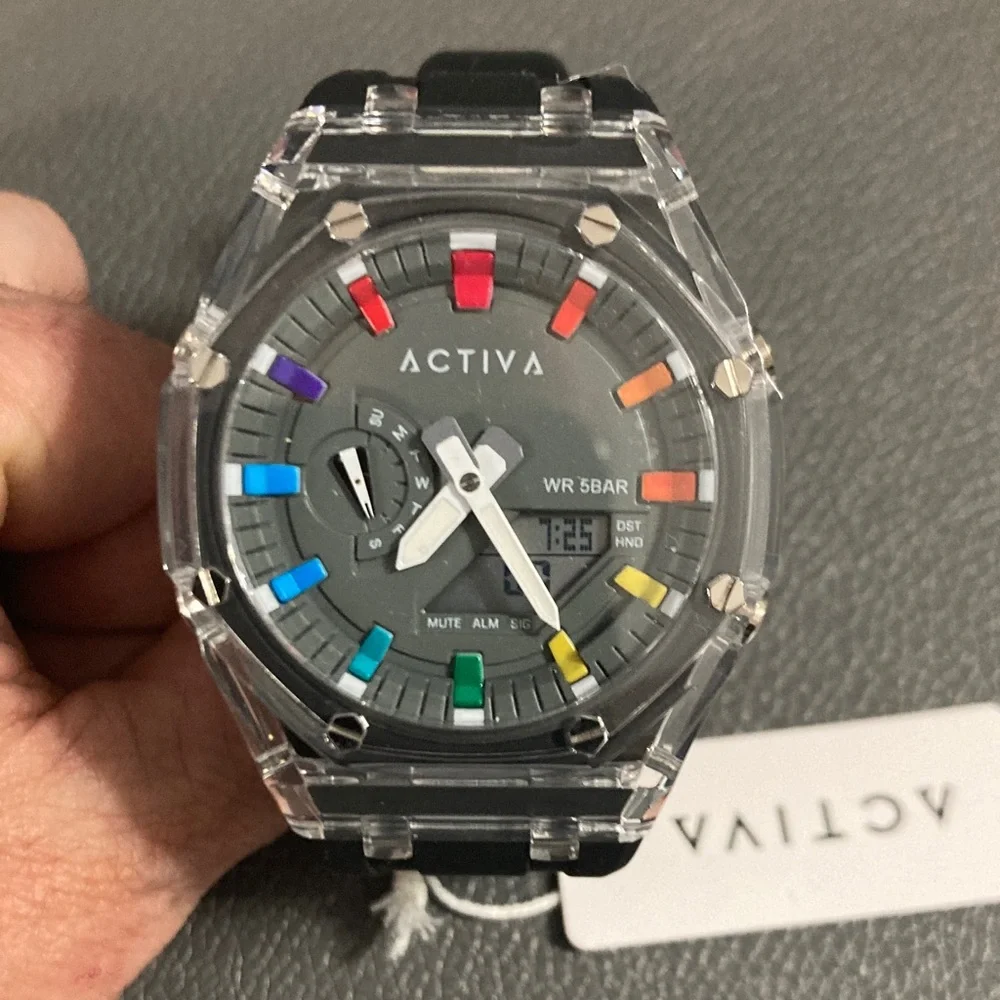 Activa Men's 44.2mm Watch Black silicon band/clear face Rainbow ACW2100-005